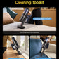 V12 Vacuum cleaner with attachments for cleaning sofa, bed, upholstery, and crevice.
