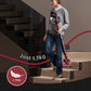Woman carrying a lightweight vacuum cleaner up stairs with text 'Just 1.7kg' and 'ULTRA-LIGHTWEIGHT'.