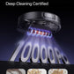 Cleaning device with '10,000 PA Deep Cleaning Certified' text and images of hair, cereals, and pet food.
