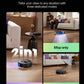 Robotic vacuum cleaner with 3-in-1 cleaning modes in a living room setting.