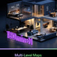 3D model of a modern house with 'Teodominio' branding and text about multi-level maps.